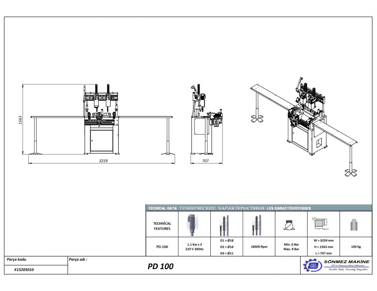 Kap Kanat Kol Yeri Hazrlama Makinesi PD-100 PD-100