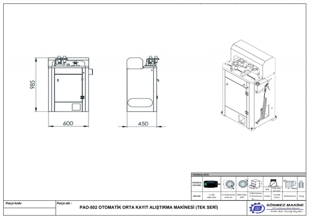 OTOMATIK ORTA KAYIT ALISTIRMA MAKINASI (TEK SERI) PAO502 PAO502