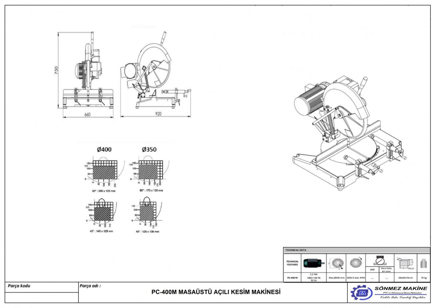 Masa st Al Kesim Makinesi PC400M PC400M